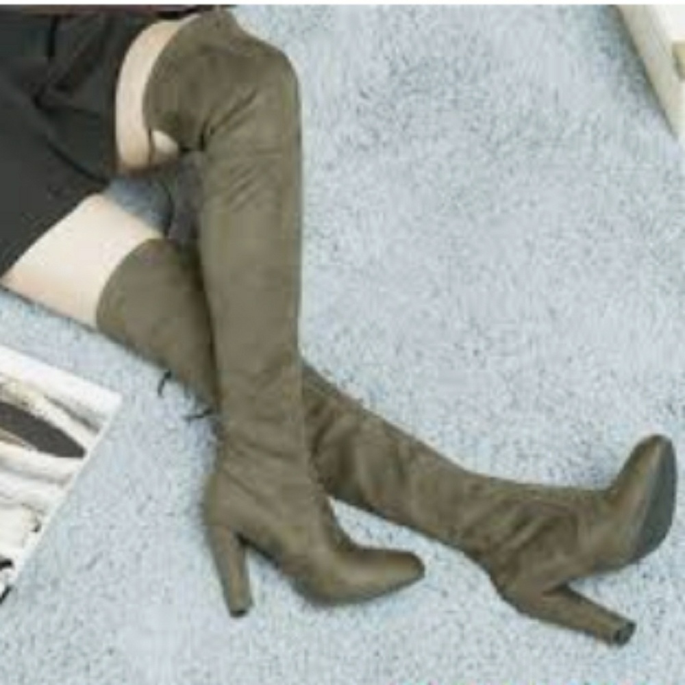 Women's Olive Over The Knee Boots